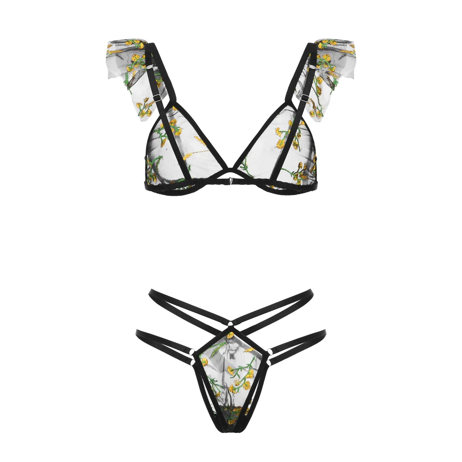 Пижама pour femme сексуальные стринги с цветочным узором и вышивкой в виде Розы