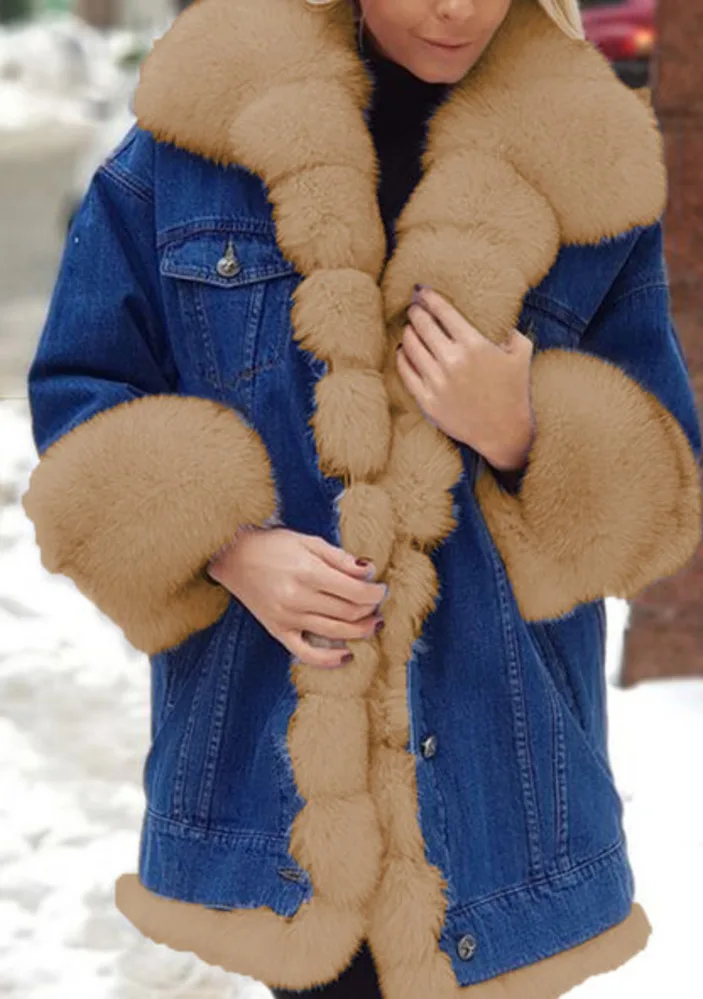 

Long sleeve fur integrated Denim Long sleeve coat