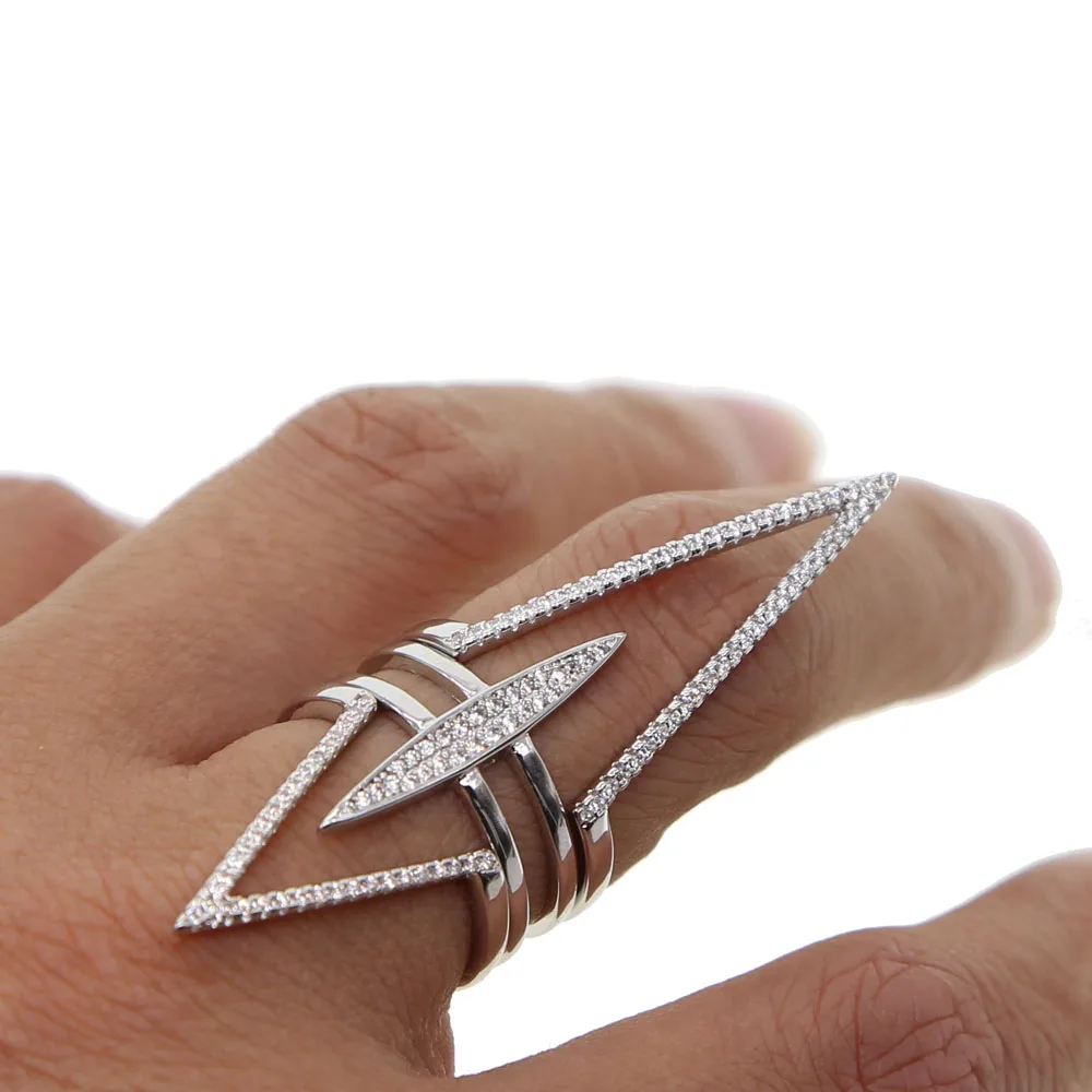 Женское кольцо с фианитом длинное Ювелирное Украшение V-образным вырезом |