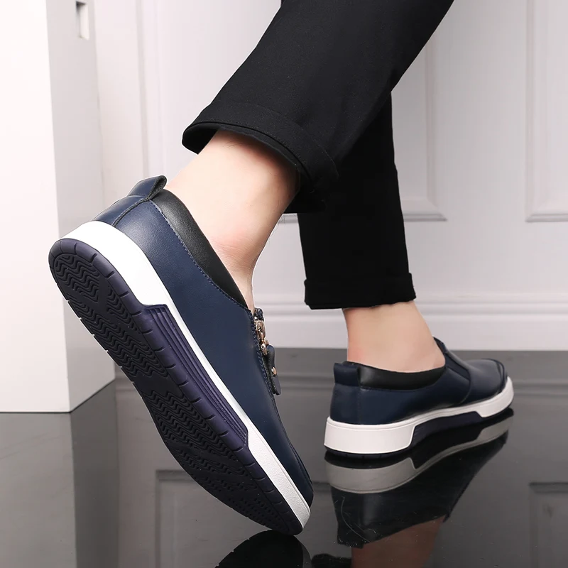 Кроссовки ZSAUAN мужские кожаные повседневная обувь на молнии офисные лоферы