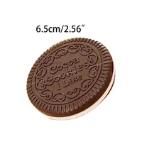 ty29 women girls chocolate cookie mini pocket mirror with comb princess portable sandwich biscuit shape makeup cosmetic folding