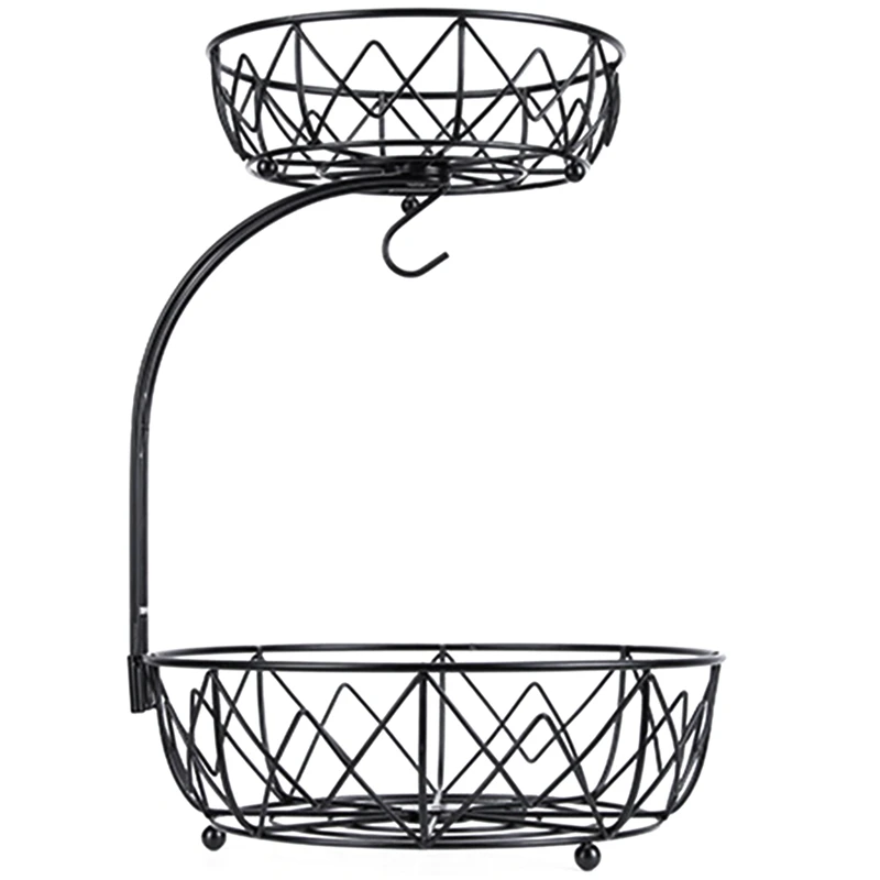

2 Tier Fruit Basket Bowl with Banana Hanger for Kitchen Countertop, Detachable Fruit Vegetable Storage Holder Display