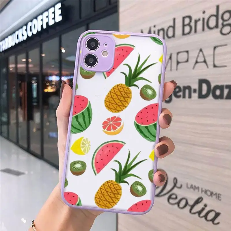 

lemon Phone Case For iPhone 12 11 Mini Pro XR XS Max 7 8 Plus X Matte transparent Purple Back Cover