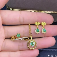 kjjeaxcmy fine jewelry 925 sterling silver natural emerald women vintage fashion gem earrings ring pendant suit support detectio
