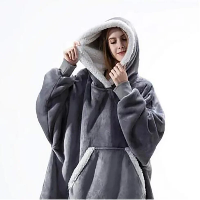 

HMSU Oversized Hoodie Blanket With Sleeves Sweatshirt Plaid Winter Fleece Hoody Women Pocket Female Hooded Sweat Oversize Femme