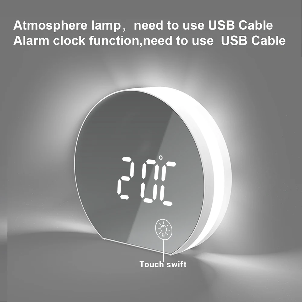 Цифровой настольный USB питание светодиодный зеркальный будильник часы белого