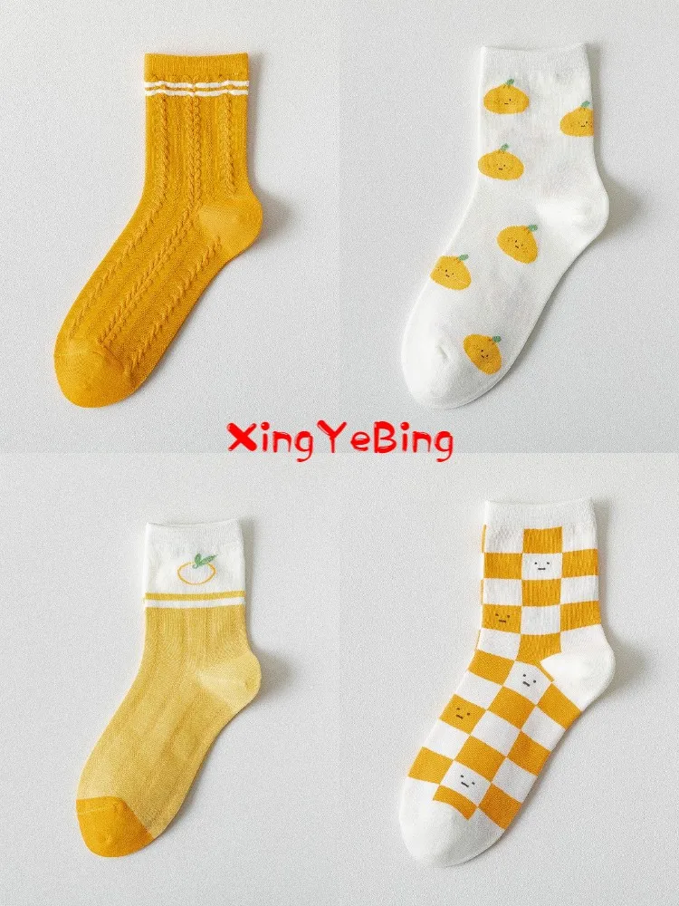 

Orange Socks In Women's Cylinder Spring And Autumn Lovely Match Summer Thin Orange Fruit Tea Color Cotton Socks