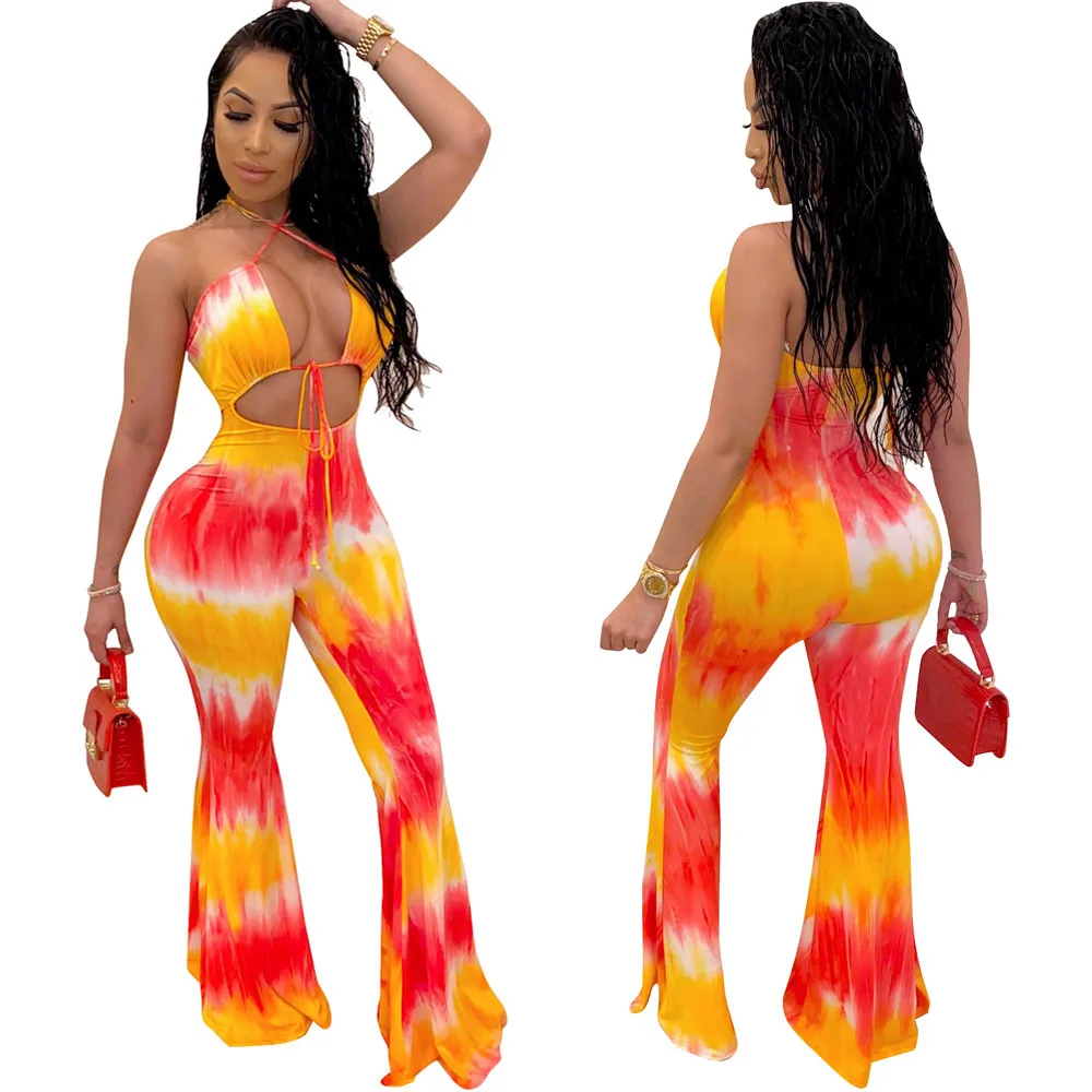 Bohemian Style Women's New Summer Hot Style Sexy Necktie Fashion Print Two-piece Set 6150