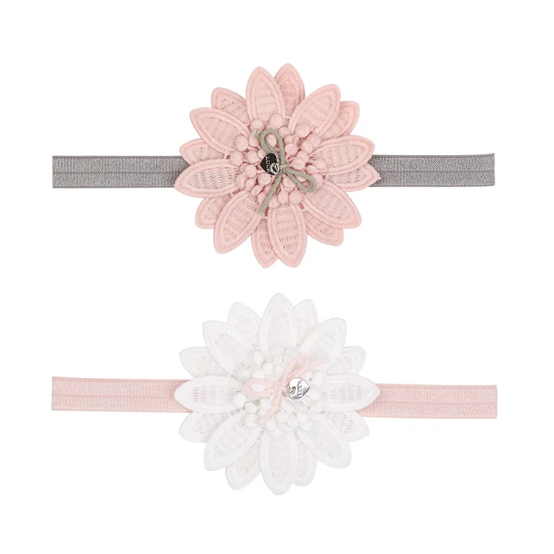 Женская Цветочная повязка на голову розовая белая с цветами для маленьких