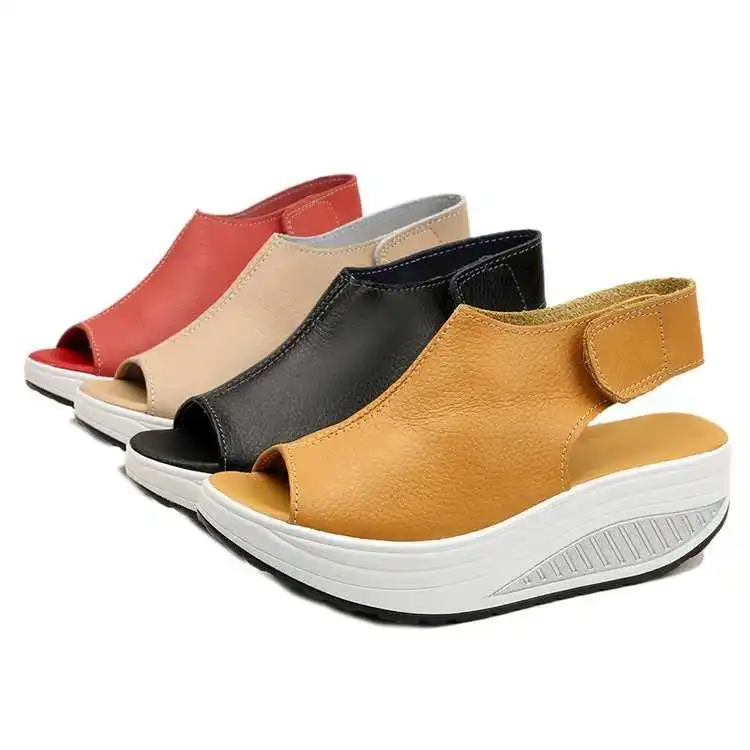 

summer new 2021 Big size 43 new summer rocking shoes solid color thick soled women's shoes fish mouth cool