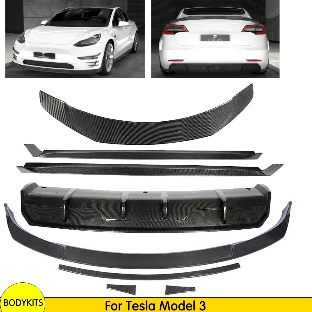 Полноразмерный комплект из углеродного волокна для Tesla Model 3 Sedan 2016 2019 задний