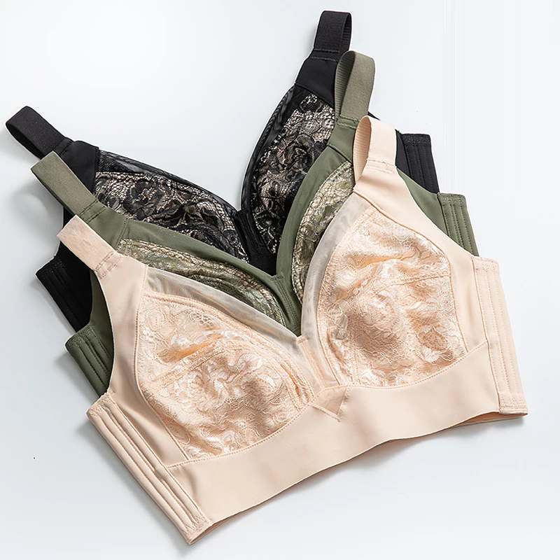 Women's Wireless Plus Size Non Padded Floral Lace Comfortable Bra 34 36 38 40 42 B C D E F G