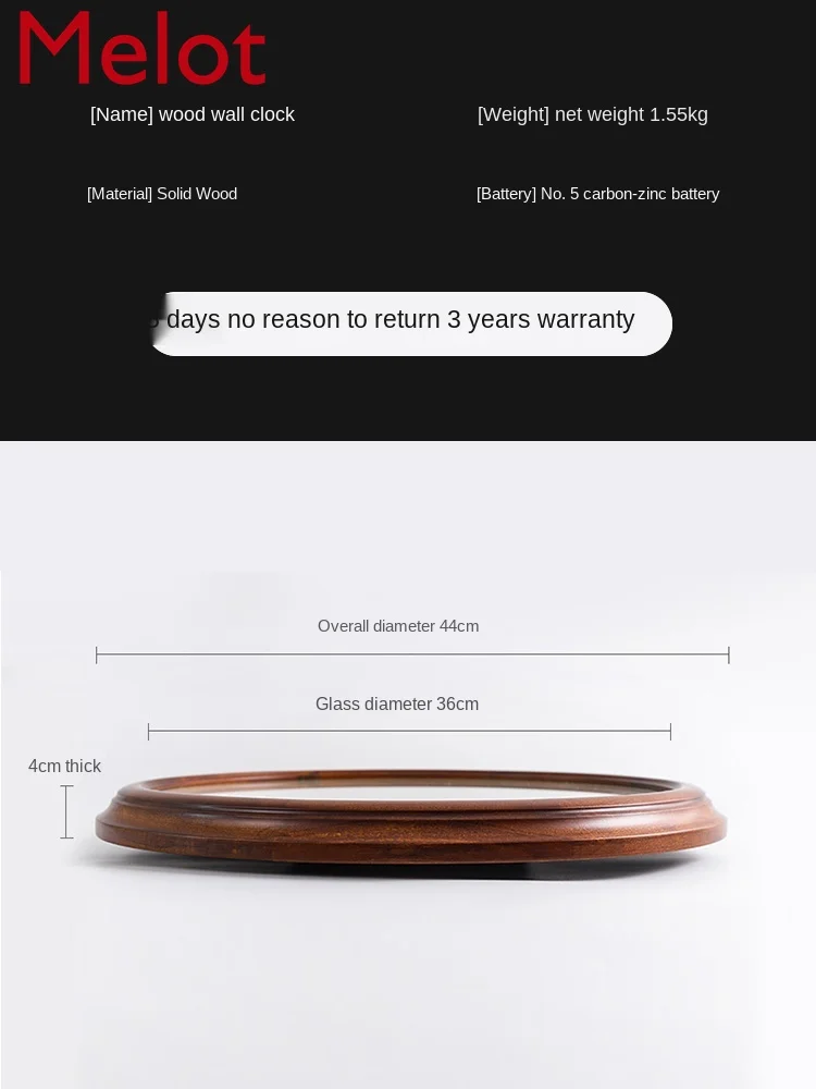 

Solid Wood Retro Noiseless Clock Modern Minimalist Creative Clock Round Fashion Living Room Home Wall Clock High Grade Exquisite
