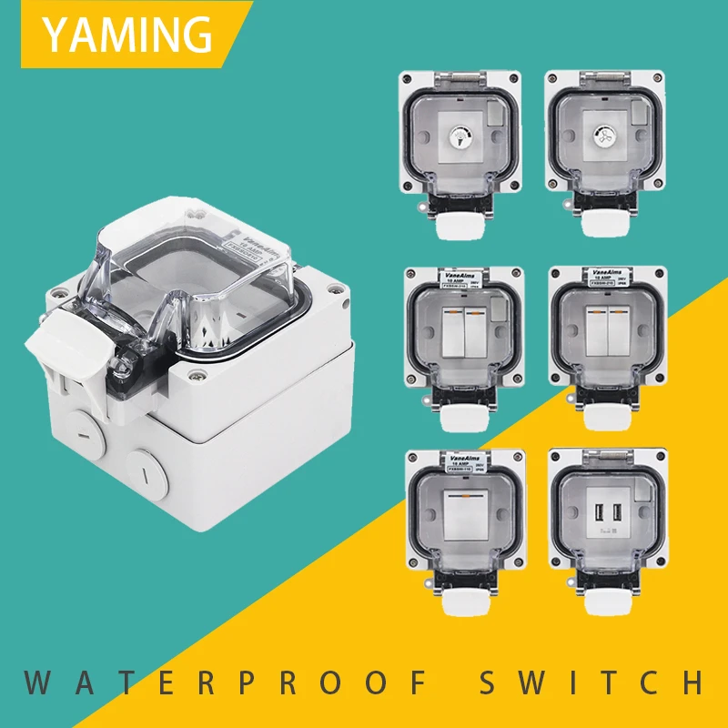 

Outdoor Wall Switch Waterproof Socket Type 86 Surface Concealed Rainproof Push Button IP66 Charging Pile 10A-16A