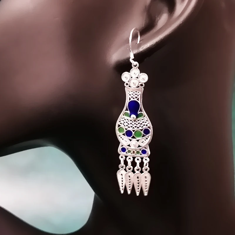 Bastiee 999 Sterling Silver Earrings For Women Vintage Vase Cloisonne Enamel Luxury Jewelry Boho Ethnic Handmade Earings Retro | Украшения