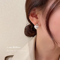 2021 new korean fashion symphony white love frosted red heart pearl zircon fine earring for women girl sweet pearl stud earrings
