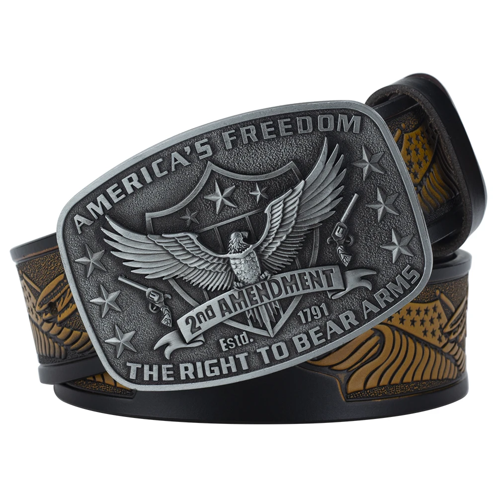 New Fashion Casual Men's Leather Belt Male Eagle Smooth Buckle Retro For Jeans