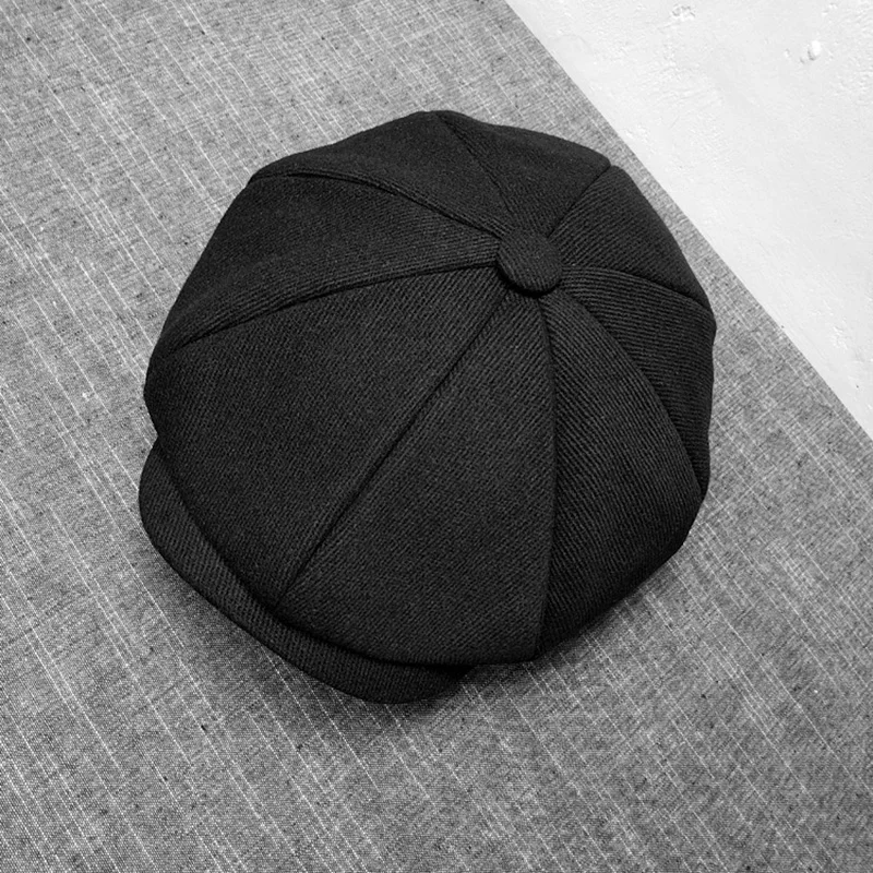 

Newsboy black cloth newspaper children's hat young and middle-aged men's Retro British octagonal hat painter's hat warm cap