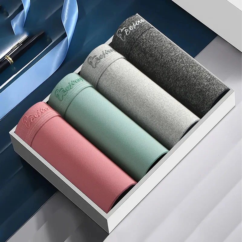 4Pcs/Lot Men's Underwear Boxer Pants Young Adult Boys' Boxer Pants Breathable Medium Waist Short Pants