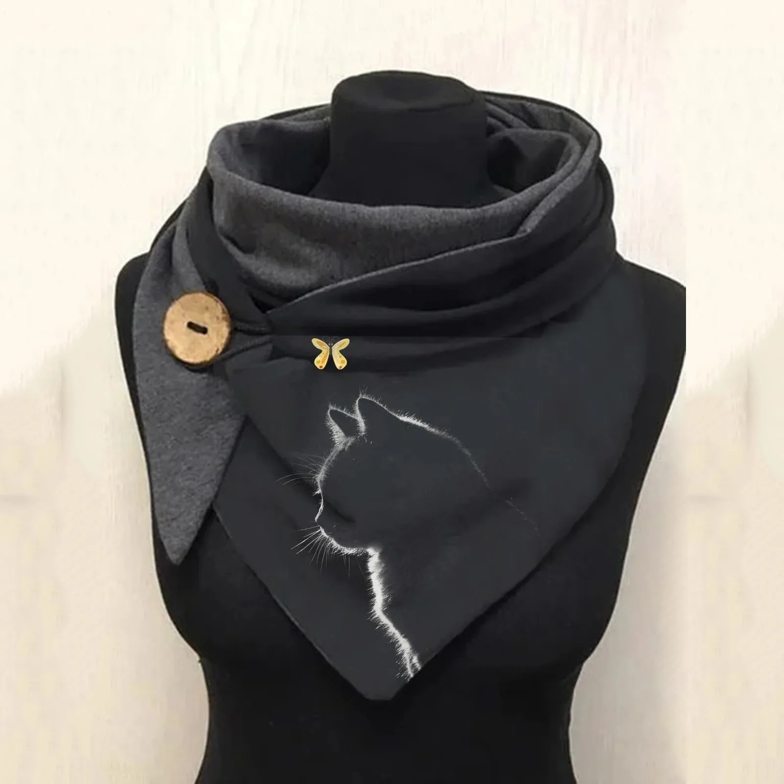 

Fashion Scarf Winter Women Cute Printing Button Soft Wrap Casual Windproof Warm Neck Head Scarves Female Shawls