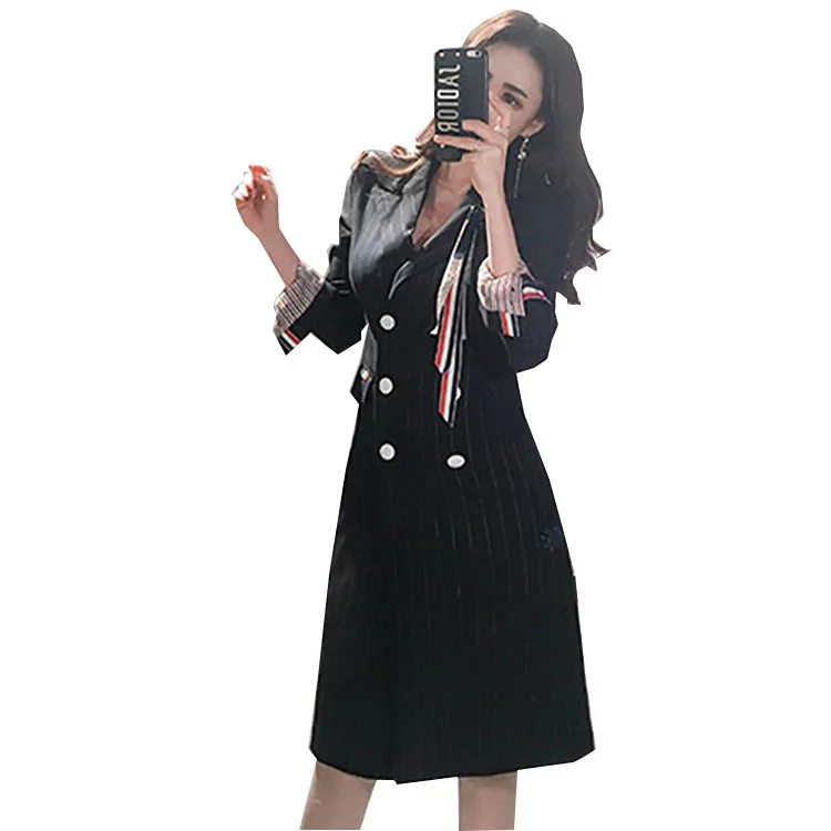 Женский двубортный Блейзер черный блейзер с отложным воротником для офиса Осень