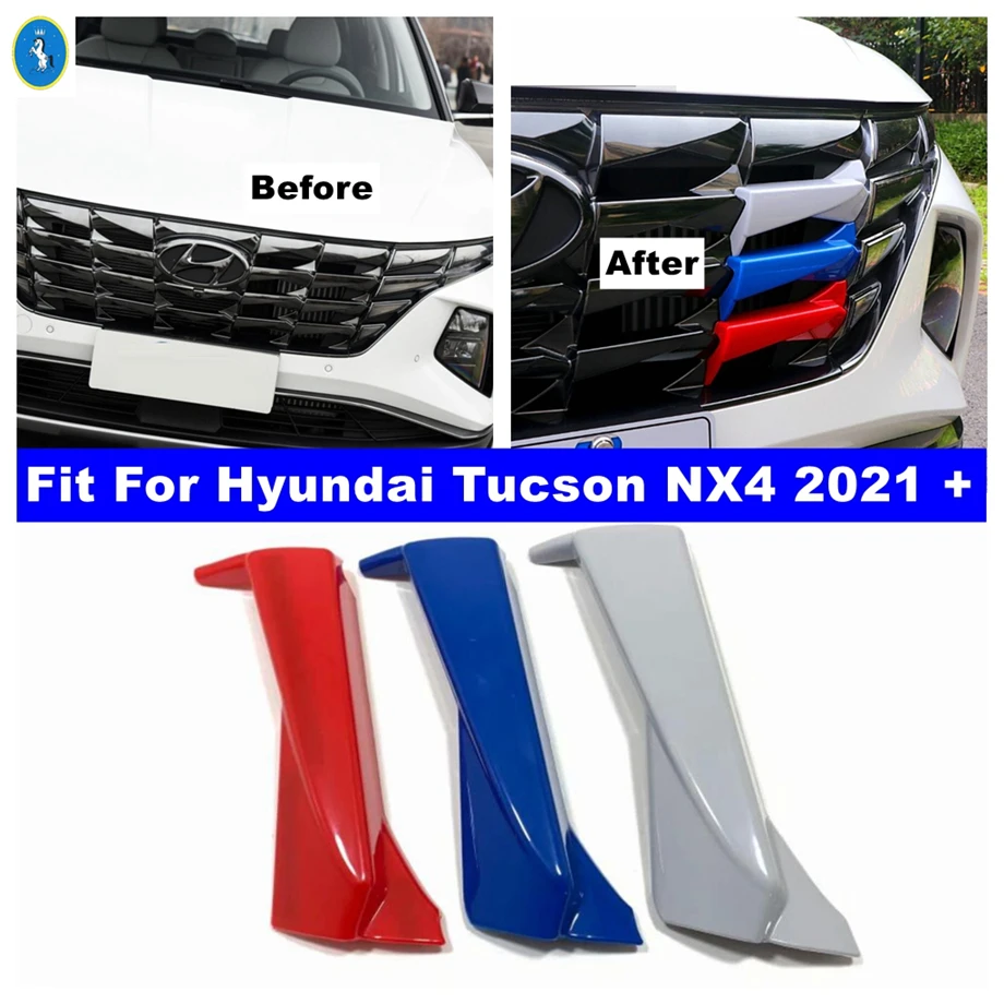 Rejilla de parachoques delantero Tricolor para coche, embellecedor de cubierta de decoración de inserción de rejilla central para Hyundai Tucson NX4 2021 2022, Kit de reacondicionamiento Exterior