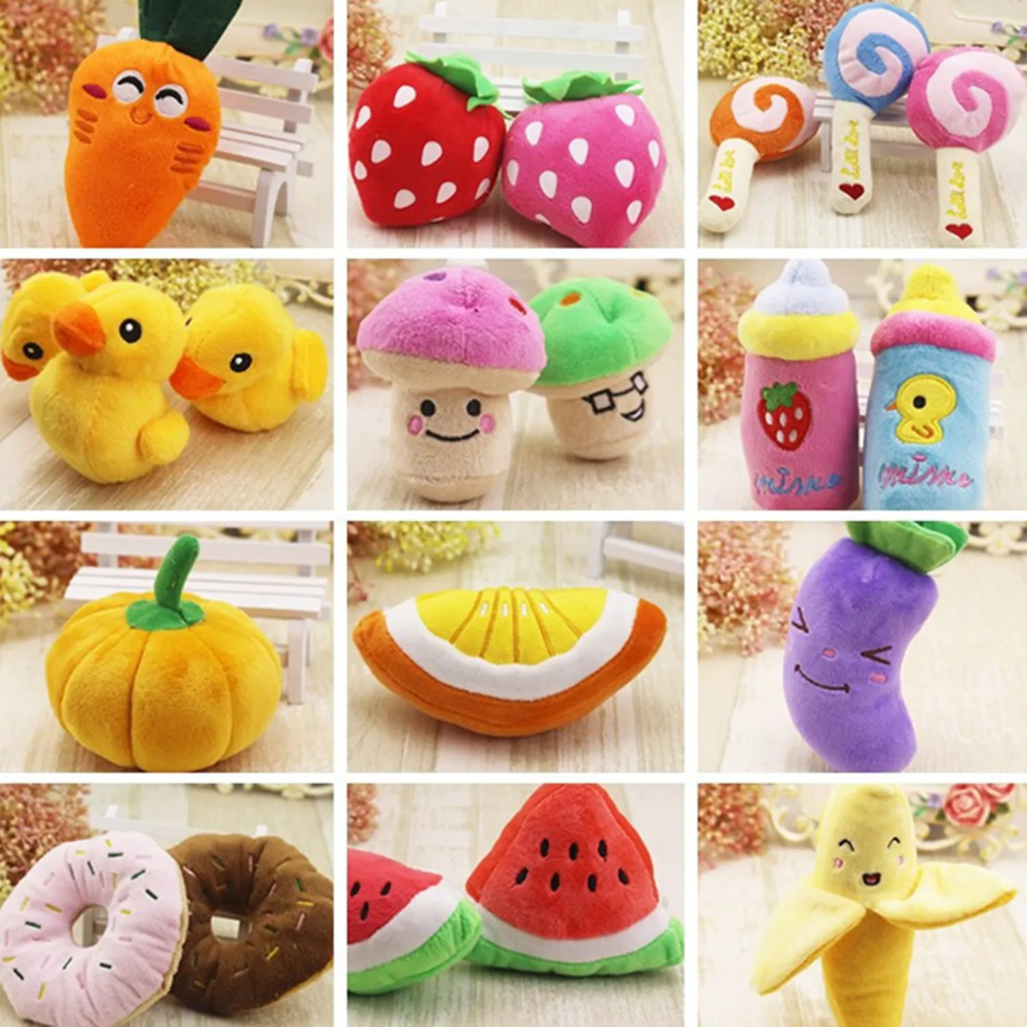 

Pet Toys Funny Cartoon Cute Fruit Bite Resistant Plush Squeaky Toy Pet Chew Toy For Cats Pet Interactive Supplies Pet Partner