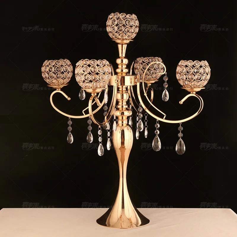 

Golden Crystal Candle Holder Large Vintage European Wedding Dinner Pillar Candlestick Romantic Decoracao Casa Home Decor MM50ZT