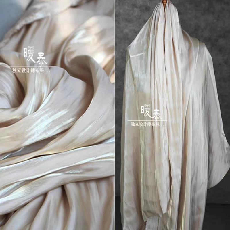 

Imitation Silk Satin Fabric Shiny Beige DIY Decor Kungfu Suit Hanfu Pajamas Shirt Skirt Cheongsam Evening Dress Designer Fabric