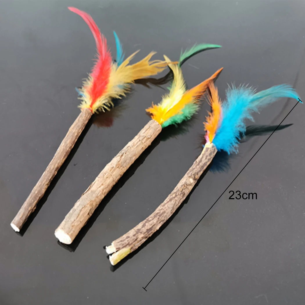

1Pc Cat Interactive Toy Stick Feather Wand Toys Wooden Artificial Colorful Cat Teaser Toy Supplies