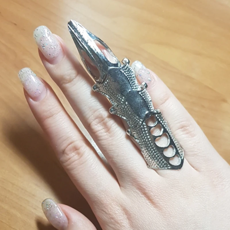 Панк рыцарь череп Броня костяшки средней длины пальца Кольца для женщин