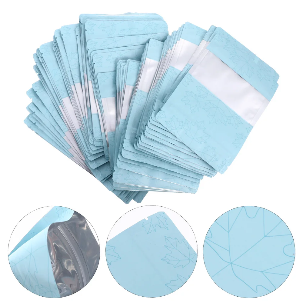 

100Pcs Maple Leaf Aluminum Foil Stand Bags Zip Lock Window Food Sealing Bags