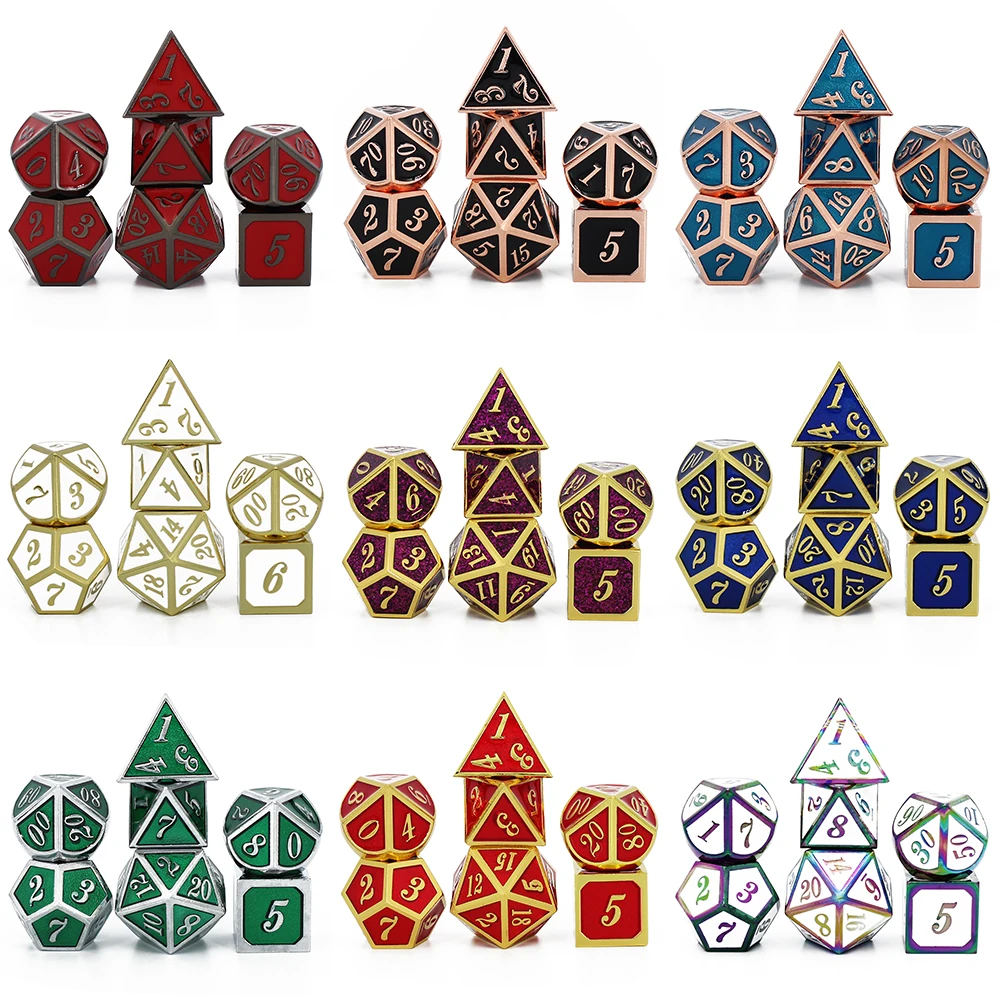 7 шт./компл. набор металлических игральных костей D & D20 D12 D10 % D8 D6 D4 для игры в кости