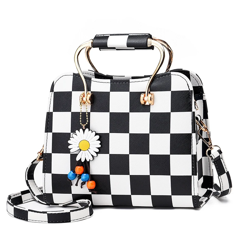 

Bags for Women 2020 Ladies Portable Simple Shoulder Messenger Bag Black and White Plaid Contrast Color Small Bag Handbags
