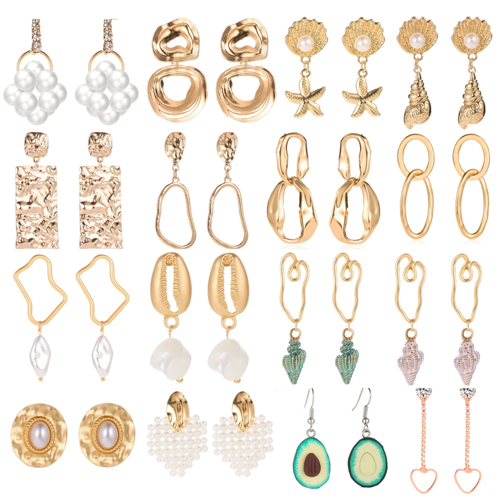 

ZEMO Geometric Dangle Earrings for Women Long Statement Hanging Earrings Elegant Pearl Drop Earrings Vintage Beach Party Jewelry