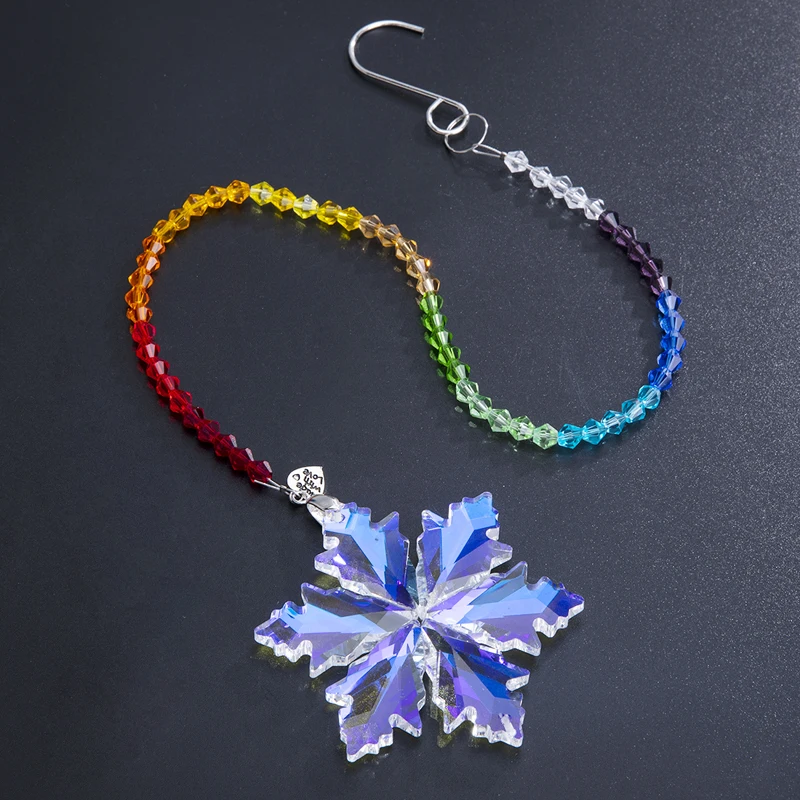 

H&D Colorful Crystal Snowflake Pendant Chakra Suncatcher For Festival Christmas Tree Car Ornament Decorations Souvenir XMAS Gift