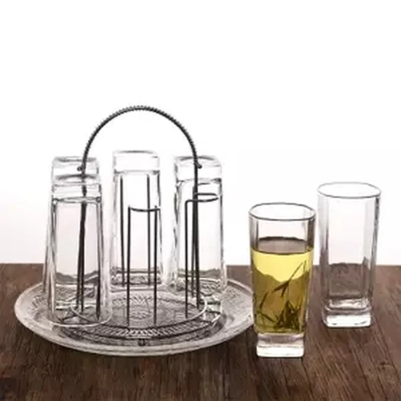 Стеклянная чашка домашний набор 6 шт. в упаковке с подносом подстаканником