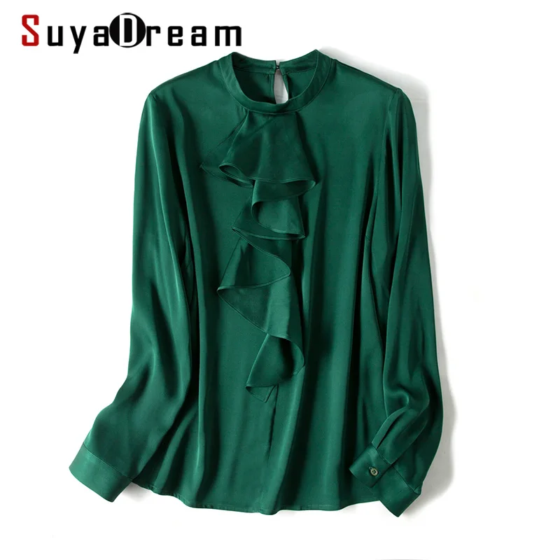 Женская однотонная шелковая блузка SuyaDream офисные блузки из 95% шелка 5% спандекса с