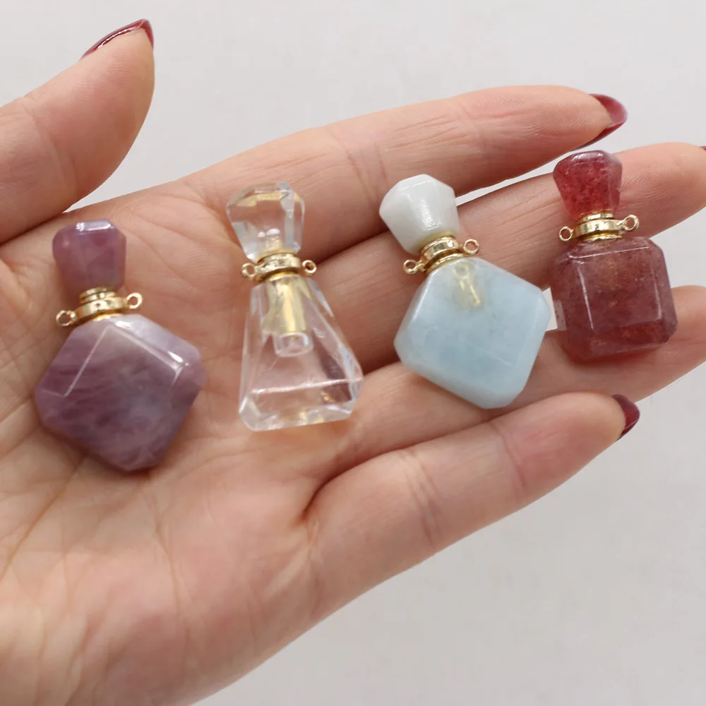 

1pcs Natural Rose Quartzs Perfume Bottle Pendants Necklace Malachites Essential Oil Diffuser Pendant Necklace for Jewelry Making