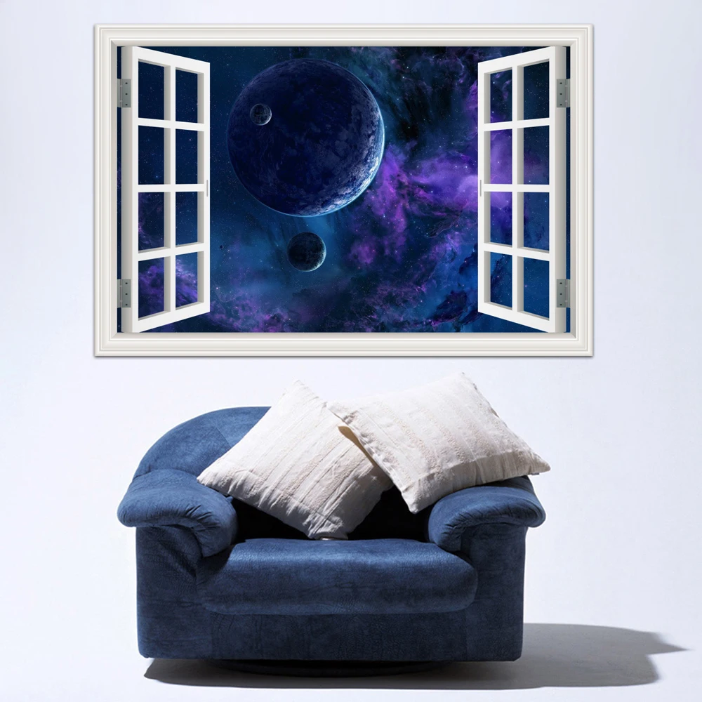 3D окно звёздное небо искусство стены съемные обои для спальни земля в космосе