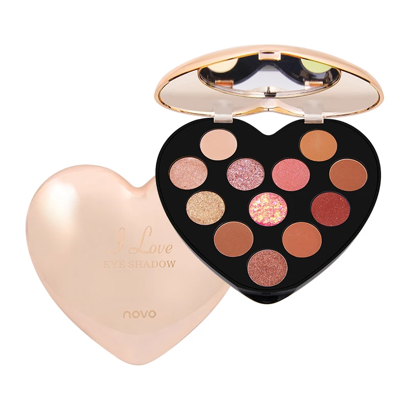 NOVO 12 Colors Shimmer Matte Pigmented Eyeshadow Palette Heart Shape Kit Makeup Glitter Nude Lasting Waterproof Smoky Eye Shadow |