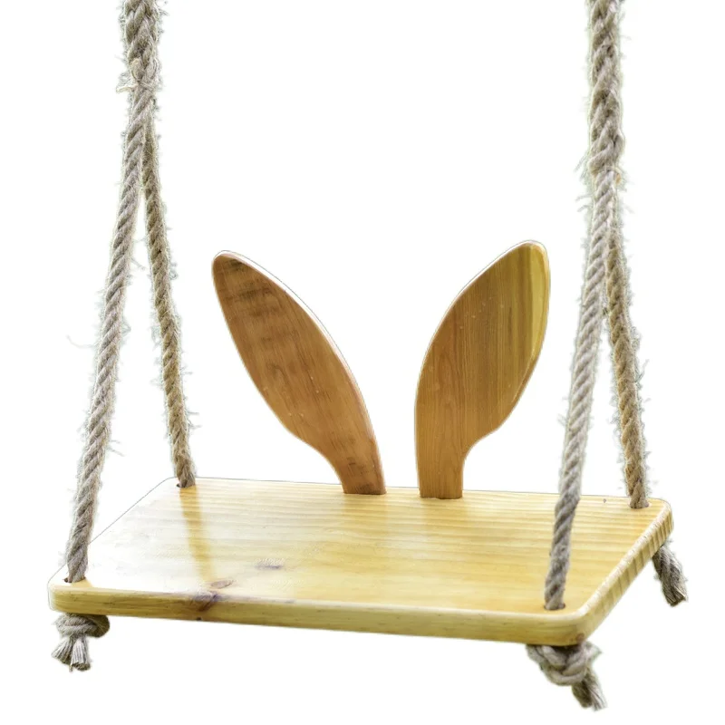 Подвесная пеньковая веревка из массива дерева для украшения двоих детей