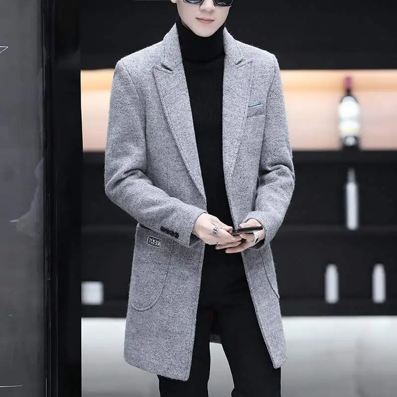 

Мужское шерстяное пальто, повседневное однотонное пальто, теплая куртка из смесовой шерсти, 2020