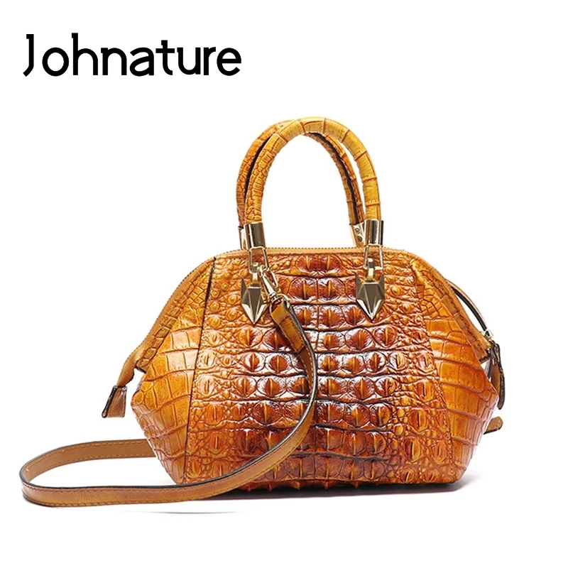 Женская сумка на плечо Johnature из натуральной кожи аллигатора с ручной росписью 2021 |