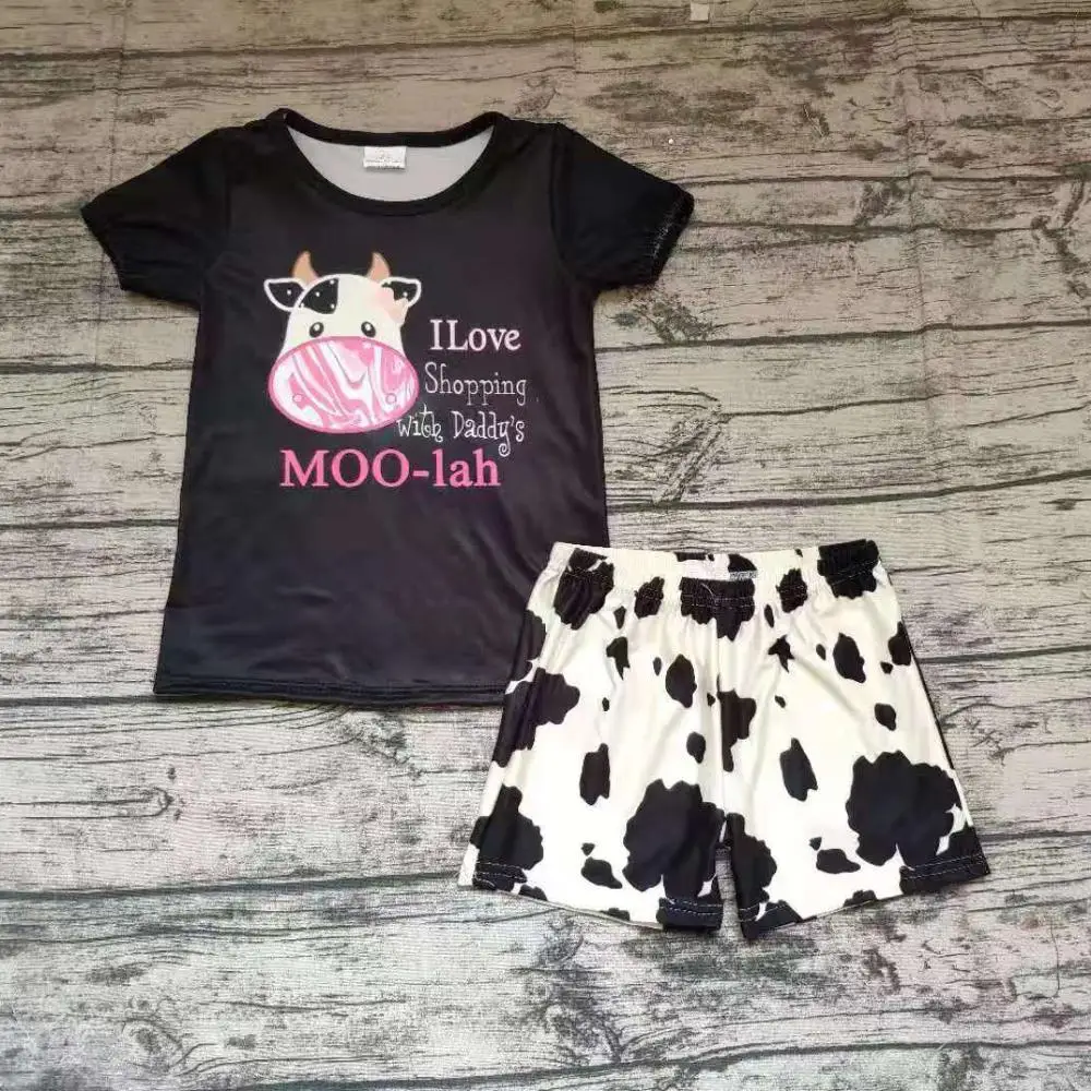 

Summer girl 2pcs outfits milk cow cute cartoon print
