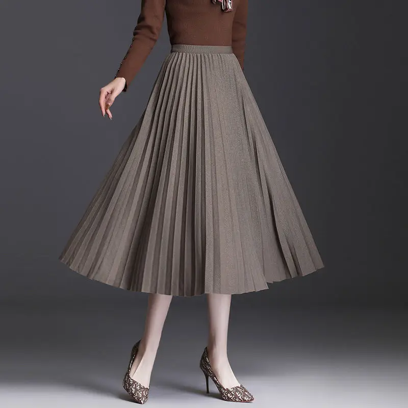 

Women 2021 Spring Fashion Solid Color Pleated Skirts Female New High Waist Loose Skirts Ladies Mid-long Thin A-line Skirts Y249