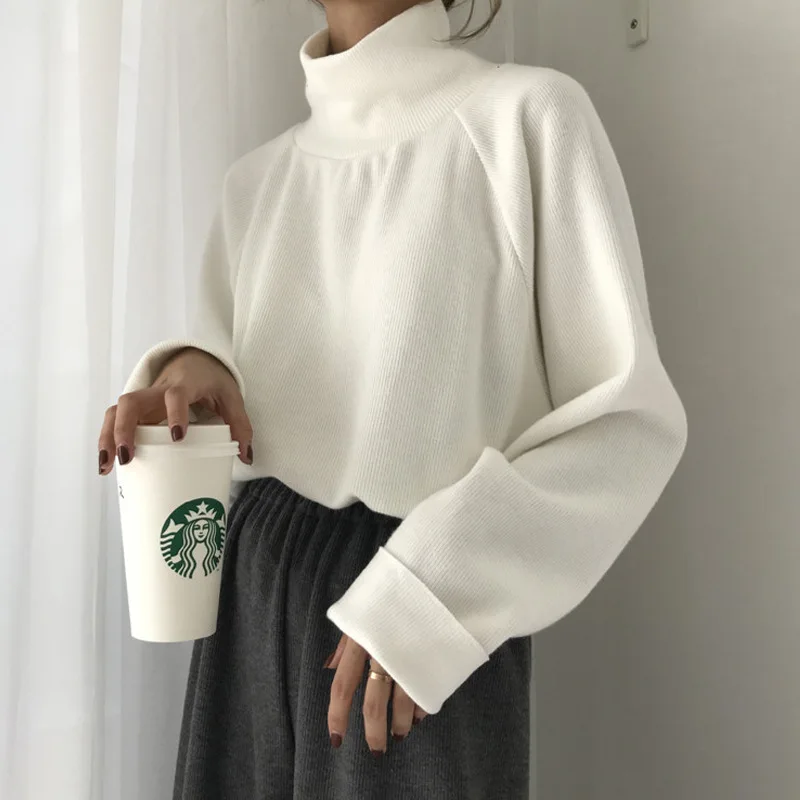 

Women with high necked sweater spring and autumn knitted pullover casual loose long sleeve versatile coat Pullover women