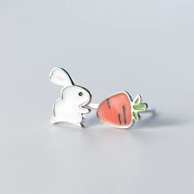 

925 Sterling Silver Asymmetry Rabbit Carrot Shape Stud Earrings For Women Kids Female pendientes mujer moda eh1198
