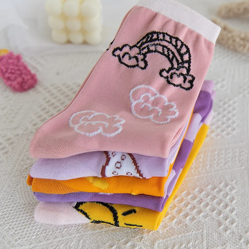 

1 Pair of Cute cartoon women's pure Cotton socks Absorb Sweat Socks Trendy Harajuku Streetwear Women Socks Middle Tube Socks