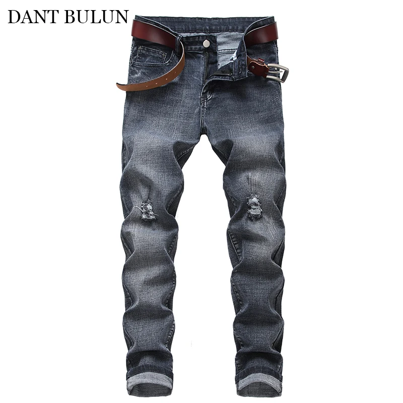 Мужские эластичные джинсы узкие джинсовые брюки рваные до колена Стрейчевые